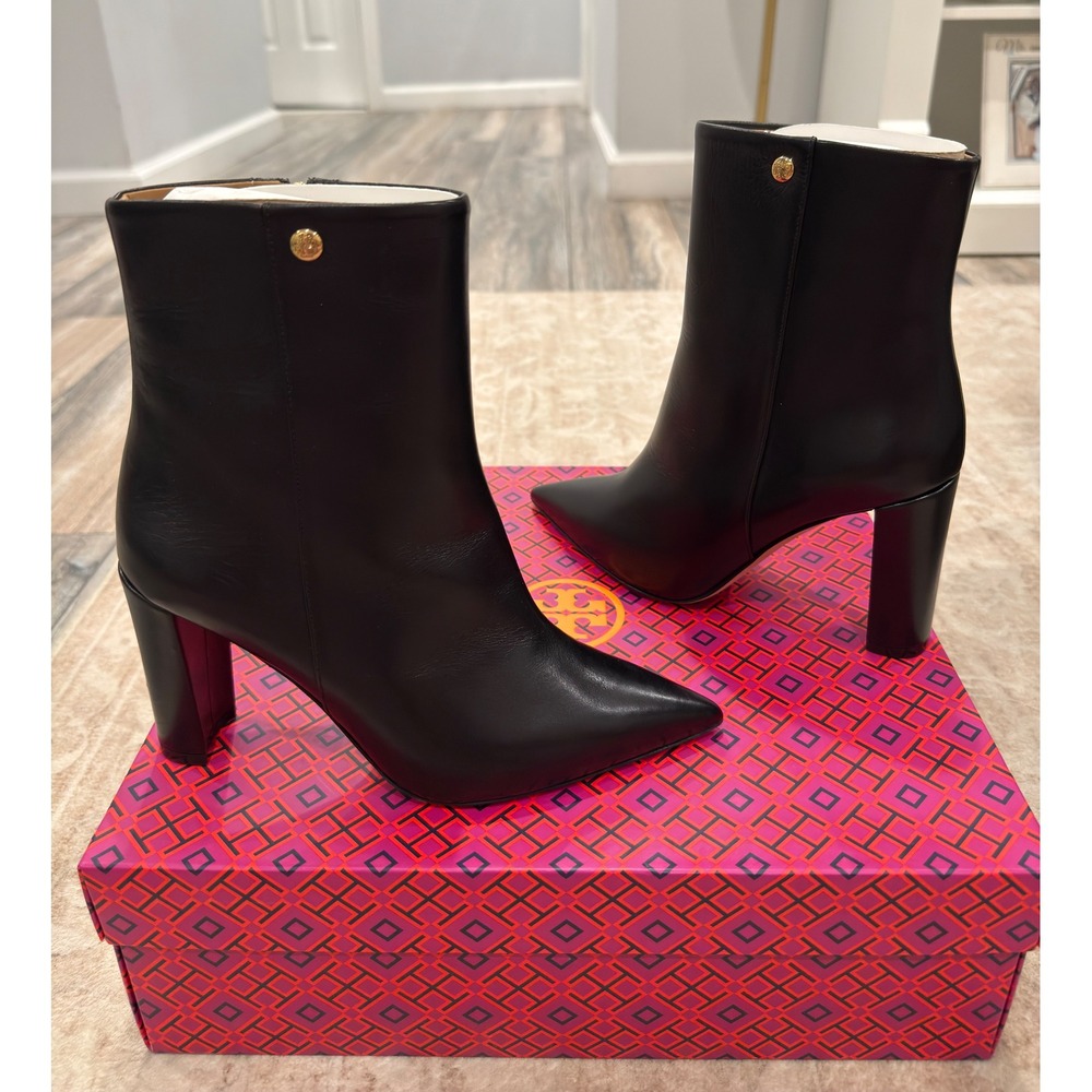 NWT Tory Burch Penelope 90mm Pointy Toe Leather Ankle Bootie Black 7.5